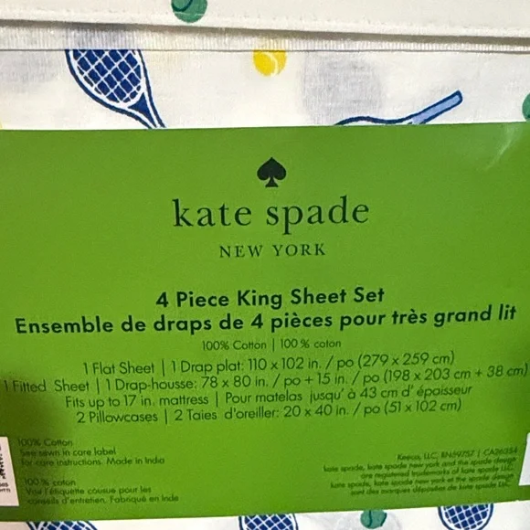 Kate Spade Tennis Print King Sheet Set with Blue and Yellow Accents - Picture 4 of 4